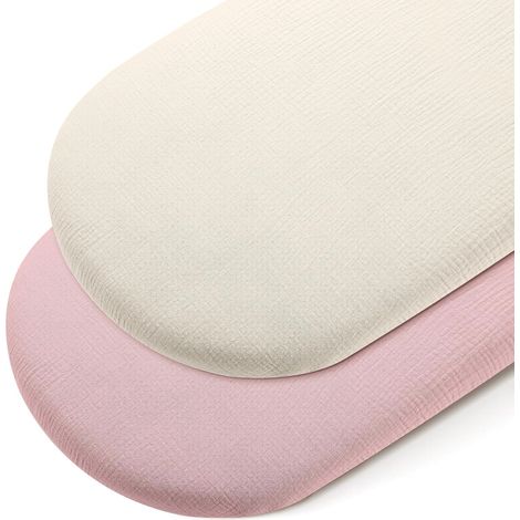 2 Drap-Housse Mousseline Coton 90x50cm, Respirant Pour Matelas Ovale Rectangulaire, Berceau Cododo Rose (1/5)