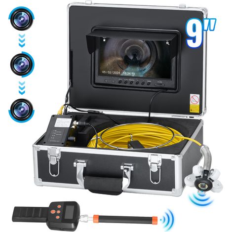 VEVOR Cámara de Alcantarillado con Localizador 512 Hz, 50 m, Cámara de Inspección de Drenaje con Nivelación Automática, Zoom 36X, 12 LED, Tarjeta 32 GB, para Tuberías de Conductos, 320 x 390 x 155 mm