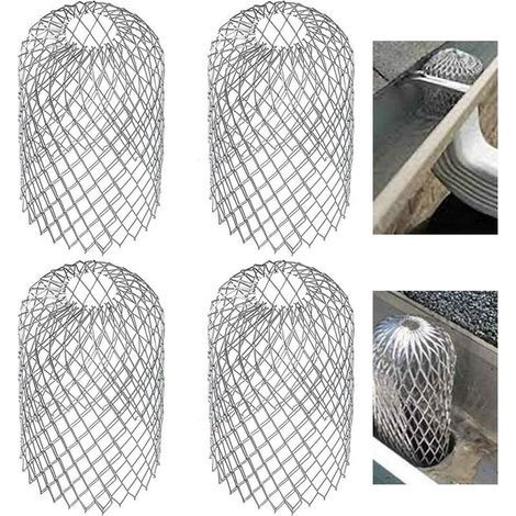 Set mit 4 Metall-Dachrinnenabdeckungen, dehnbarem Filtersieb, Laubsieb, Fallrohrschutz für Dachrinnen und Fallrohre (1/4)