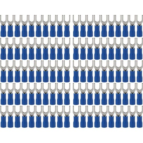 100 pièces Embouts à Fourche Bleus, Conductivité Stable 19A, Bornes à Câble Isolées pour Transport (1/5)