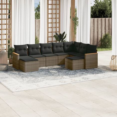 Ensemble salon de jardin 11 pièces en résine tressée beige avec coussins amovibles et housses lavables (1/5)