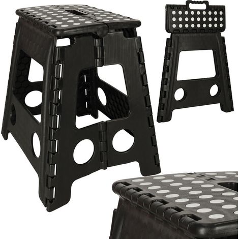 Tabouret pliant noir, 39 cm, capacité de charge 150 kg, antidérapant, plastique noir résistant (1/5)