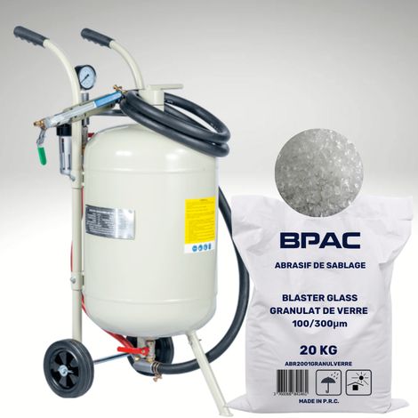 Bpac – Sableuse pneumatique mobile 40L – Pression 4-7 bars – Débit 165L/min – Avec abrasif granulat de verre 20KG (1/5)