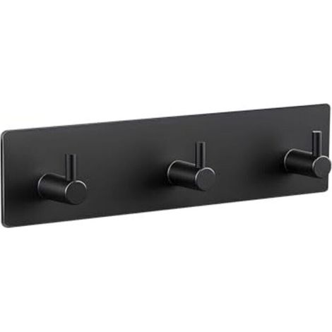 Porte-serviettes sans perçage, 3 crochets auto-adhésifs, crochets en acier inoxydable, forte adhérence, durables et étanches, pour salle de bain, cuisine et toilettes, noir (1/4)