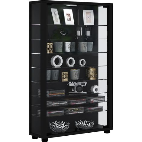Lumo Mini Vitrinenschrank mit LED-Licht 8 Glasböden schwarz.