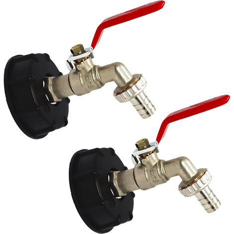 Robinet Cuve 1000l S60x6 IBC Raccord Robinet Avec Raccord De Tuyau 1/2" Adaptateur De Recuperateur Eau De Pluie Robinet de Jardin En Laiton (1/2", Lot de 2) (1/5)