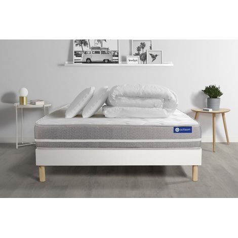 Ensemble matelas sommier Actilatex touch 140 x 200 cm 2 oreillers et couette Latex et mémoire de forme - Couleur : Blanc (1/5)
