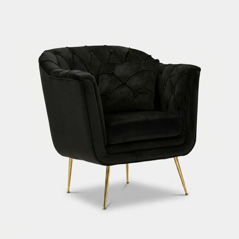 Poltrona Imbottita in Spugna Nero con Cuscino Gambe in Metallo (1/5)