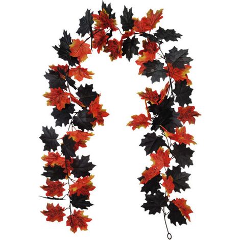 Décoration d'Halloween, Fleurs artificielles d'intérieur pour la maison d'Halloween, Rotin de feuille d'érable d'Halloween (Rouge) (1/5)