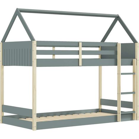 Litera juvenil Moira-Casita acabado verde kaki/natural, (Largo 197.4 x ancho 103.4 x alto 174.9 cm) (1/4)