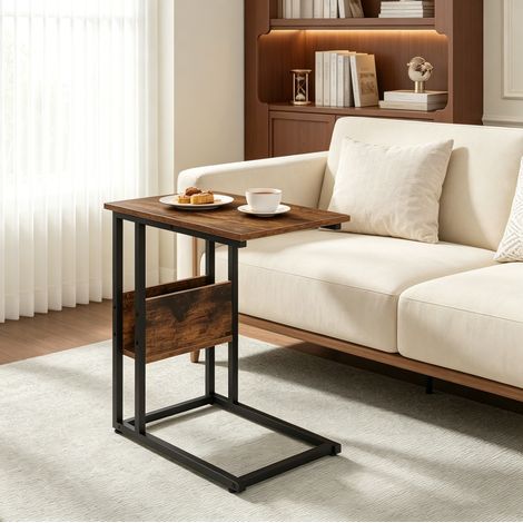 Table d’appoint C-forme 55x36x59,5 cm en bois brun rustique, gain de place pour salon FLORAGRACE (1/5)