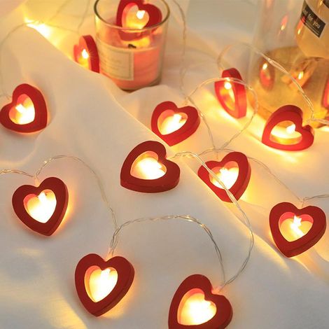 Guirlande lumineuse LED en forme de cœur en bois pour la Saint-Valentin - 40 lumières rouges (1/5)