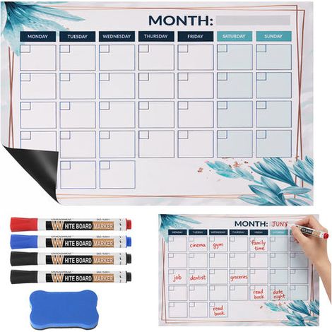 Agenda magnetica da frigorifero, 30x40 cm, calendario cancellabile a secco.