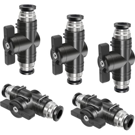 Raccord Rapide Pneumatique - Boisseau Sphérique Manuel - Pour Contrôle Flux Air Comprimé - Diamètre 6 mm - Lot de 5 Pièces (1/5)