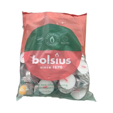 Bolsius D-light Tealight – 75 pezzi – in sacchetto – Lunghezza durata 4 ore – Candele decorative per la casa – Bianco – Contiene cera naturale – Senza olio di palma