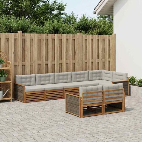 vidaXL Outdoor-Sofagarnitur mit Kissen 8 pcs Natürlich und Hellgrau (1/5)
