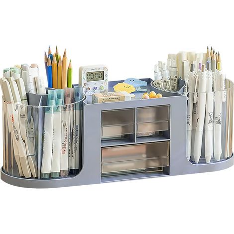 Gran capacidad con cajón, cilindro creativo para bolígrafos, caja de almacenamiento de doble rotación, caja de almacenamiento de bolígrafos de escritorio de lujo liviana, cubo para porta bolígrafos