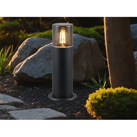 Sockelleuchte HOOSIC aus Aluminium Schwarz & Rauchfarbig E27, Höhe 30cm