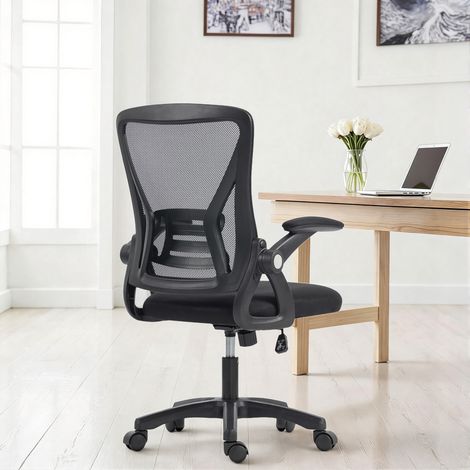 Ergonomischer Bürostuhl, Netzgewebe-Bürostuhl, hochklappbare Armlehnen, höhenverstellbar, 59,5 x 56 x 103 cm, schwarz (1/5)