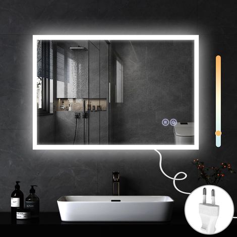 GBLY Specchio da bagno Bad Badspiegel con illuminazione - Specchio da parete rotondo a LED 100X60cm con interruttore tattile e funzione di sbrinamento Specchio di illuminazione Dimmabile 3000K-6500K