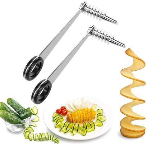 2-teiliger Spiral-Kartoffelschneider, Gemüsespiralschneider aus Edelstahl, für Obst, Gurken, Karotten, Küchenzubehör