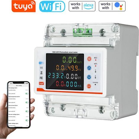 Interruttore automatico intelligente Tuya WiFi, 100A 300VAC, contatore di energia intelligente con display LCD a colori, protezione da sovratensione e sottotensione (1/4)