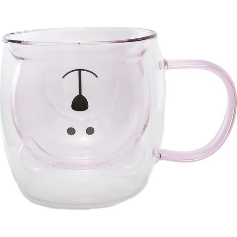 Tasse Ours Mignon Rose - Verre Double Paroi - Munie d'une Anse - Contenance 275 ml - Tasse Café, Thé, Chocolat Chaud, Cappuccino - Mug Déco Japonaise - Idée Cadeau Japon Asie (1/5)