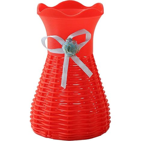 Vase en plastique rouge, 8,5 x 16 cm – vase tressé en forme de panier – parfait pour les fleurs séchées et la décoration moderne. (1/5)