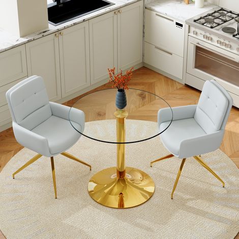MEUBLIV Table à manger ronde 85 cm transparente – 2 chaises pivotantes, sans matelas (1/5)