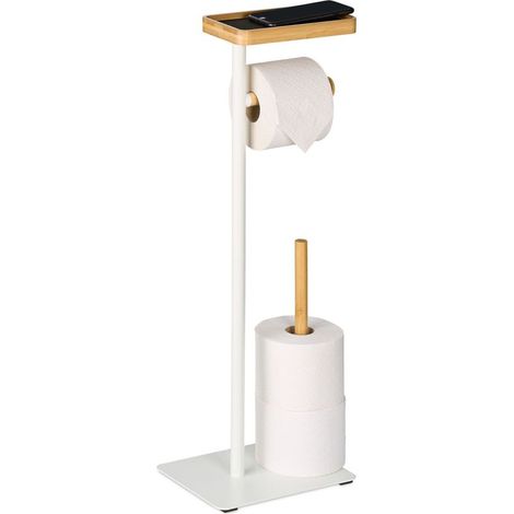 Porte rouleau de papier toilette avec etagere - fer et bambou (1/5)
