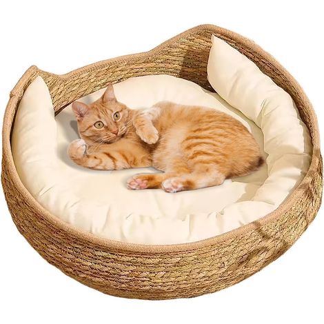 Panier Rond Pour Chat En Rotin, Lit Pour Chat Fait Main Toutes Saisons (1/5)