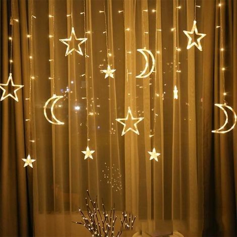 Guirlande de Noël LED Étoile Lune - FBGood - Rideaux Lumineux - Blanc - Chambre - Adulte (1/4)