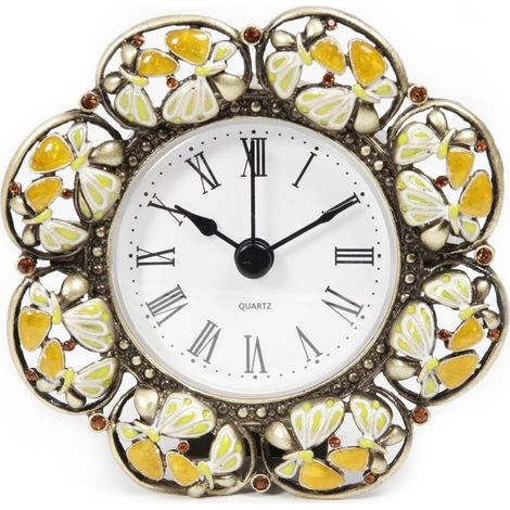 Reloj de mesa pequeño vintage con diseño floral, de metal y a pilas, ideal para mesita de noche, sala de estar u oficina. (1/4)