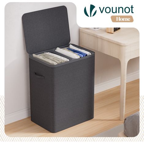 VOUNOT® Wäschekorb 2 Fächer 150L, Wäschesammler mit Deckel Anthrazit