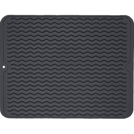 Grand tapis égouttoir à vaisselle en silicone, tapis de rangement pour la vaisselle, dessous de plat, accessoire de cuisine résistant à la chaleur, 45×40 cm (noir) (1/5)