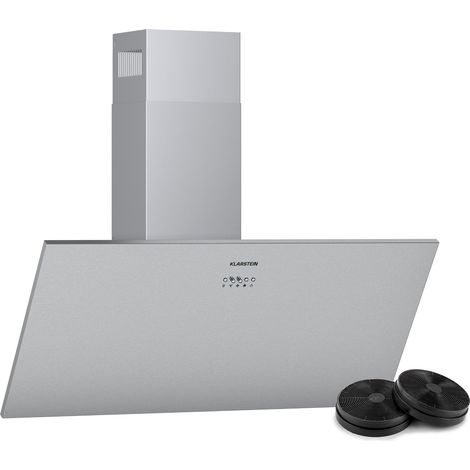 Klarstein – Hotte aspirante inclinée 90cm – Débit d'air 568m³/h – Écran tactile LED – Filtre à graisse aluminium – Silencieuse 67dB – Économie d'énergie A