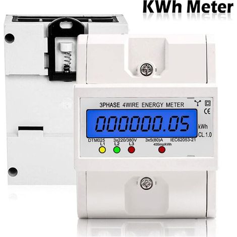 Compteur d'Energie Electrique Courant Triphasé 4 Fils, Compteur électrique numérique 220/380V 5-80 A Compteurs à cristaux liquides numériques à Rail Din pour systèmes de mesure de puissance (1/5)