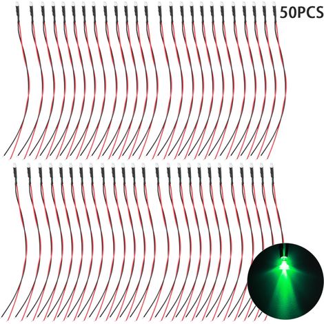 Diode électroluminescente (LED) précâblée 12 V, tête ronde, 3 mm, vert émeraude. (1/5)