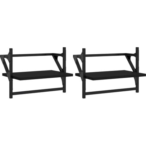 Mensole da Parete Scaffale da parete Ripiano a Parete con Aste 2 pz Nere 40x25x30 cm (1/5)