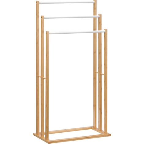 Porte-serviettes en bambou sur pieds avec 3 barres support pour serviette étagère de salle de bain - 48 x 25,8 x 94 cm (1/5)