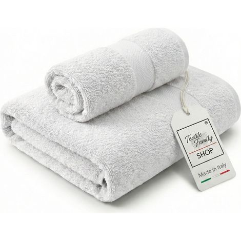 Coppia Asciugamani Viso e Ospite Bianchi - Spugna 100% Cotone 450 g/m² Made in Italy (1/5)