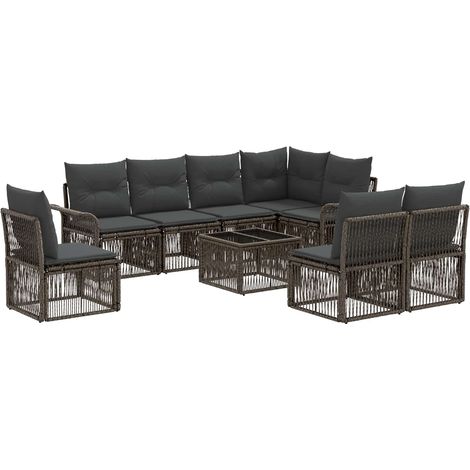 vidaXL Set Divano da Giardino 9 pcs Grigio polyrattan