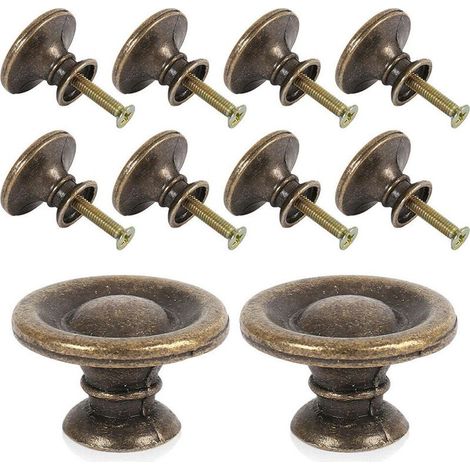Poignées vintage pour meubles, tiroirs et portes, boutons en fer et laiton antique, lot de 10. (1/5)