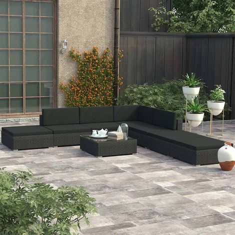 Salon de jardin 8 pcs Ensemble Table et Chaise de Jardin - avec coussins Résine tressée Noir BV989705 - BonneVie (1/5)