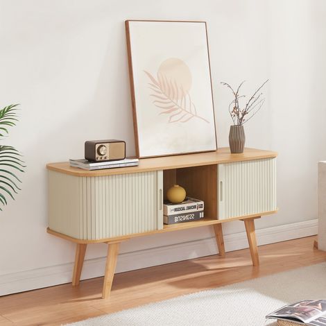 TV Schrank Tysvær 120x40x58 cm Bambus/Cremeweiß [en.casa]