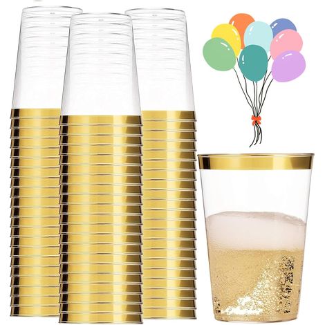 Lot De 50 Gobelets, Bord Argenté, Plastique Rigide, 280 Ml, Réutilisables, Pour Fête Et Mariage