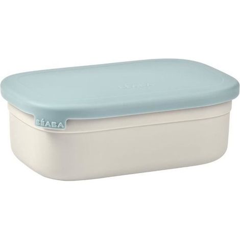 BEABA, Boîte repas enfant en inox, couvercle en silicone et housse de protection, Gris velours et bleu (1/5)