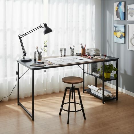 Table à Dessin Industrielle 120cm, Plateau Bi-Couleur Rétro Marron et Noir, 2 Etagères Latérales pour Fournitures-Réglage en Hauteur, Idéale Atelier, Création ou Bureau Maison (1/5)