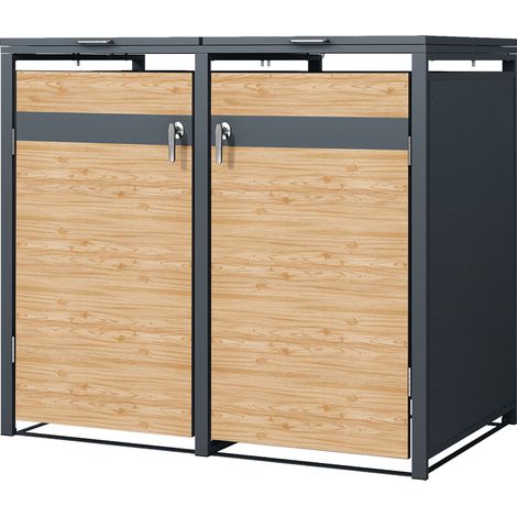 ML-Design Copribidone per Spazzatura per 2 Cestini 240L 132x80x116,3 cm Antracite Aspetto Larice Acciaio Contenitore per Pattumiera Copri Bidone 2 Sportelli Contenitore per Rifiuti (1/5)