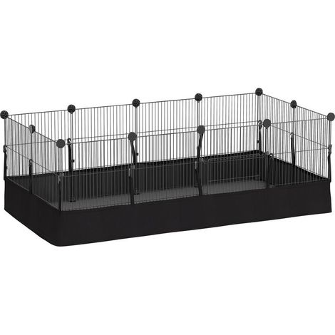 Enclos en métal noir 12 panneaux avec tapis imperméable, 120x60x40 cm, espace de jeu sécurisé pour petits animaux intérieur (1/5)